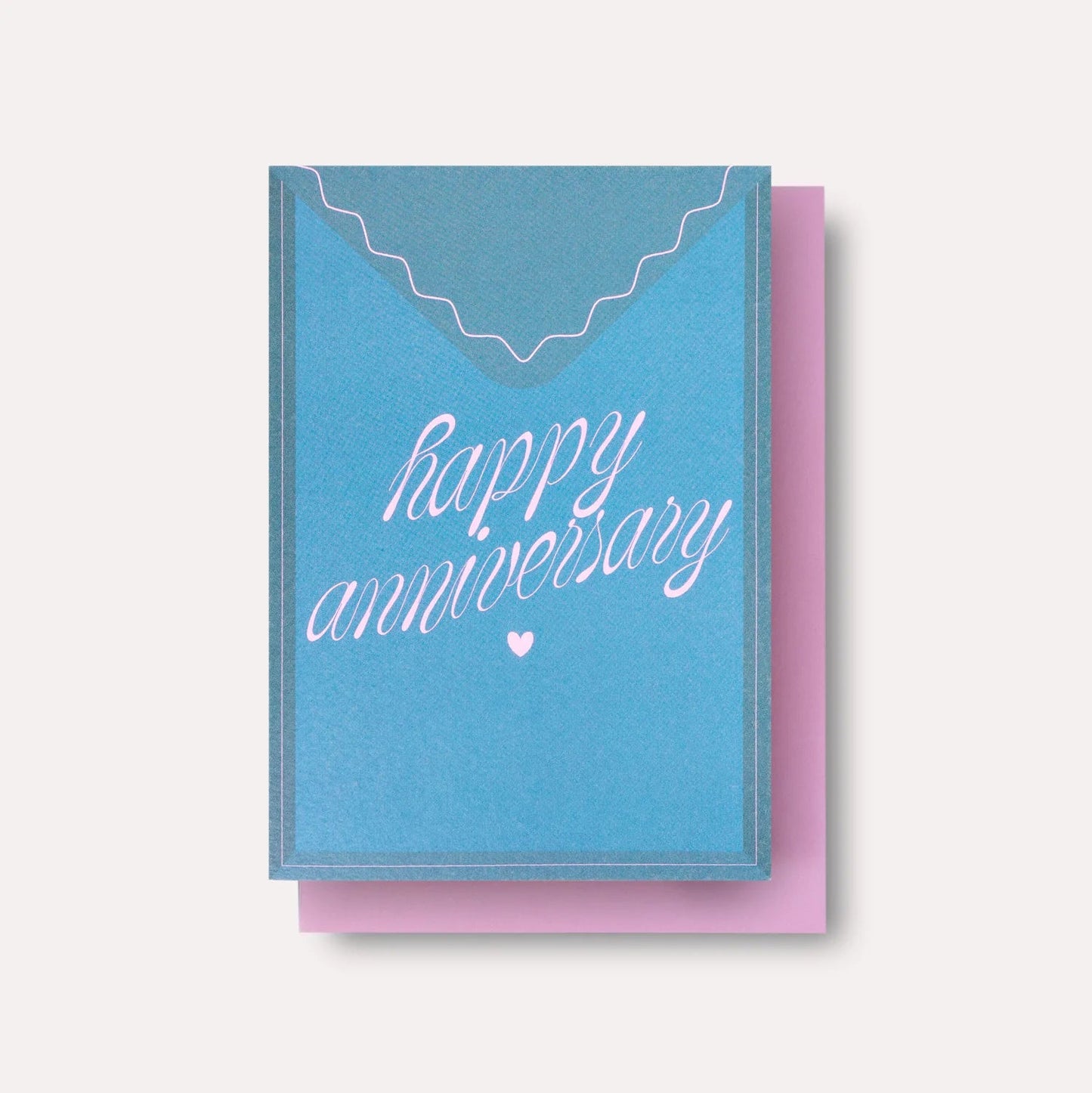 Blue card with 'happy anniversary' text on a white background