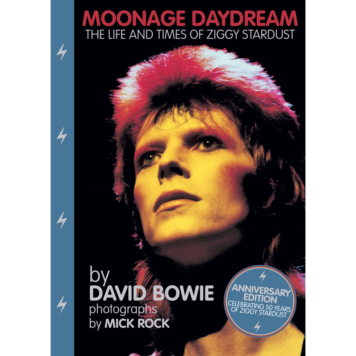 Moonage Daydream book front cover featuring an image of David Bowie