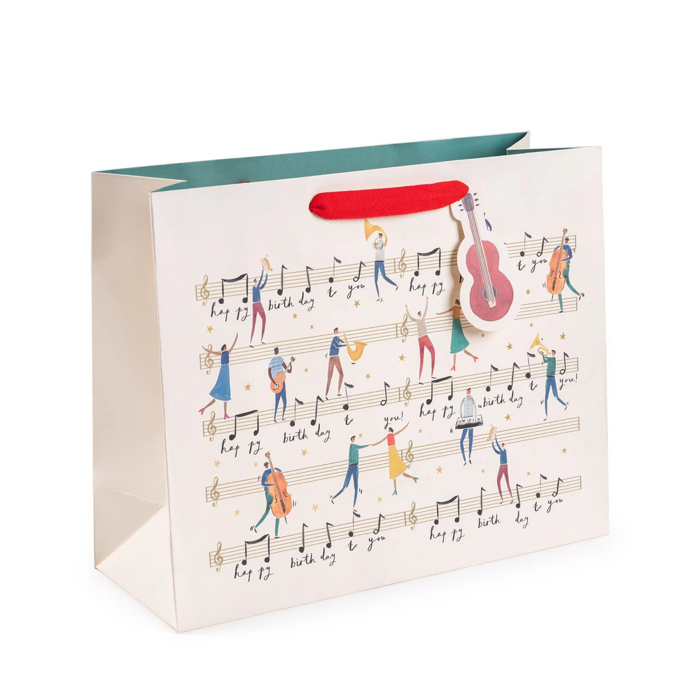 Large landscape shape gift bag illustrated with music notes and characters playing instruments