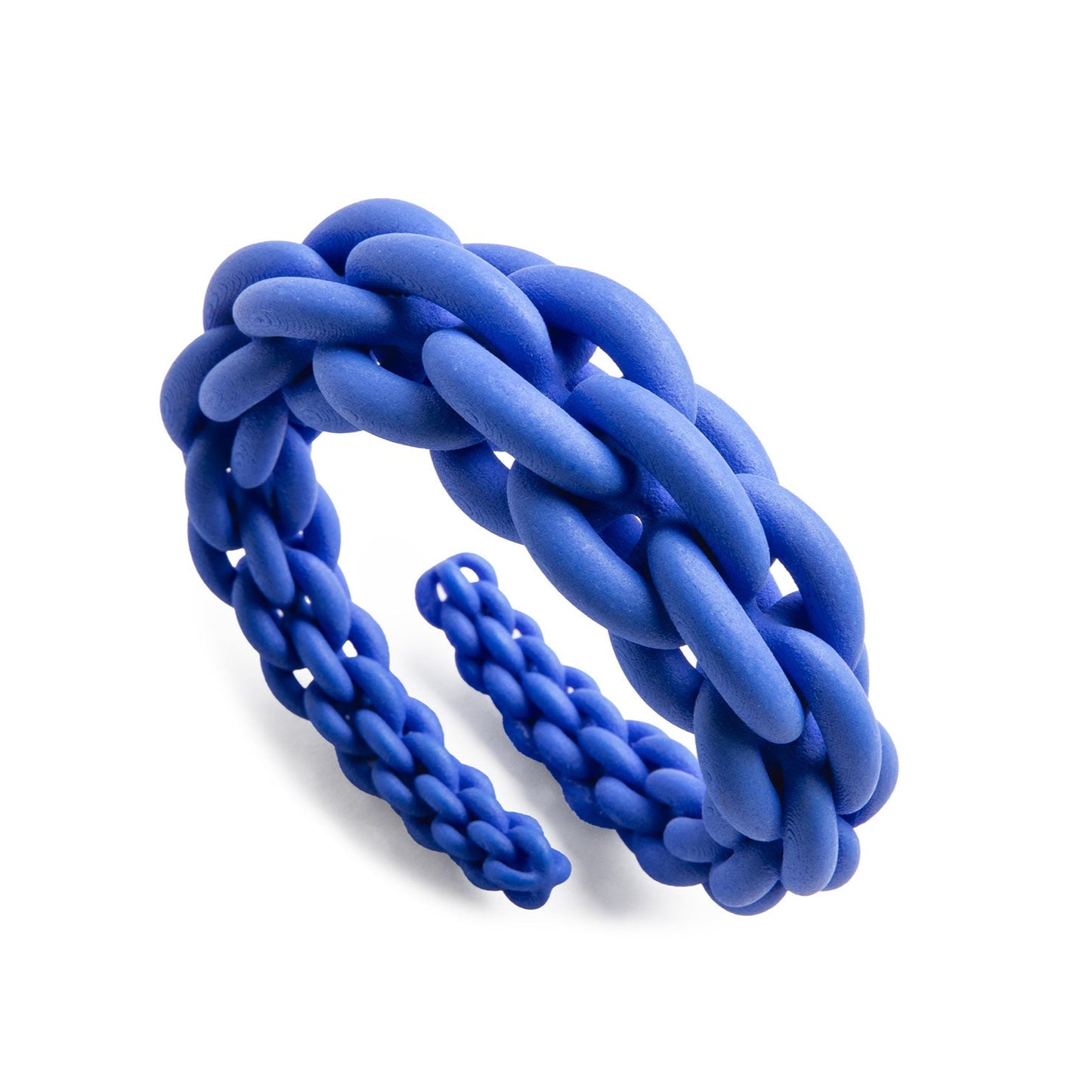 Blue braided nylon bracelet on a white background