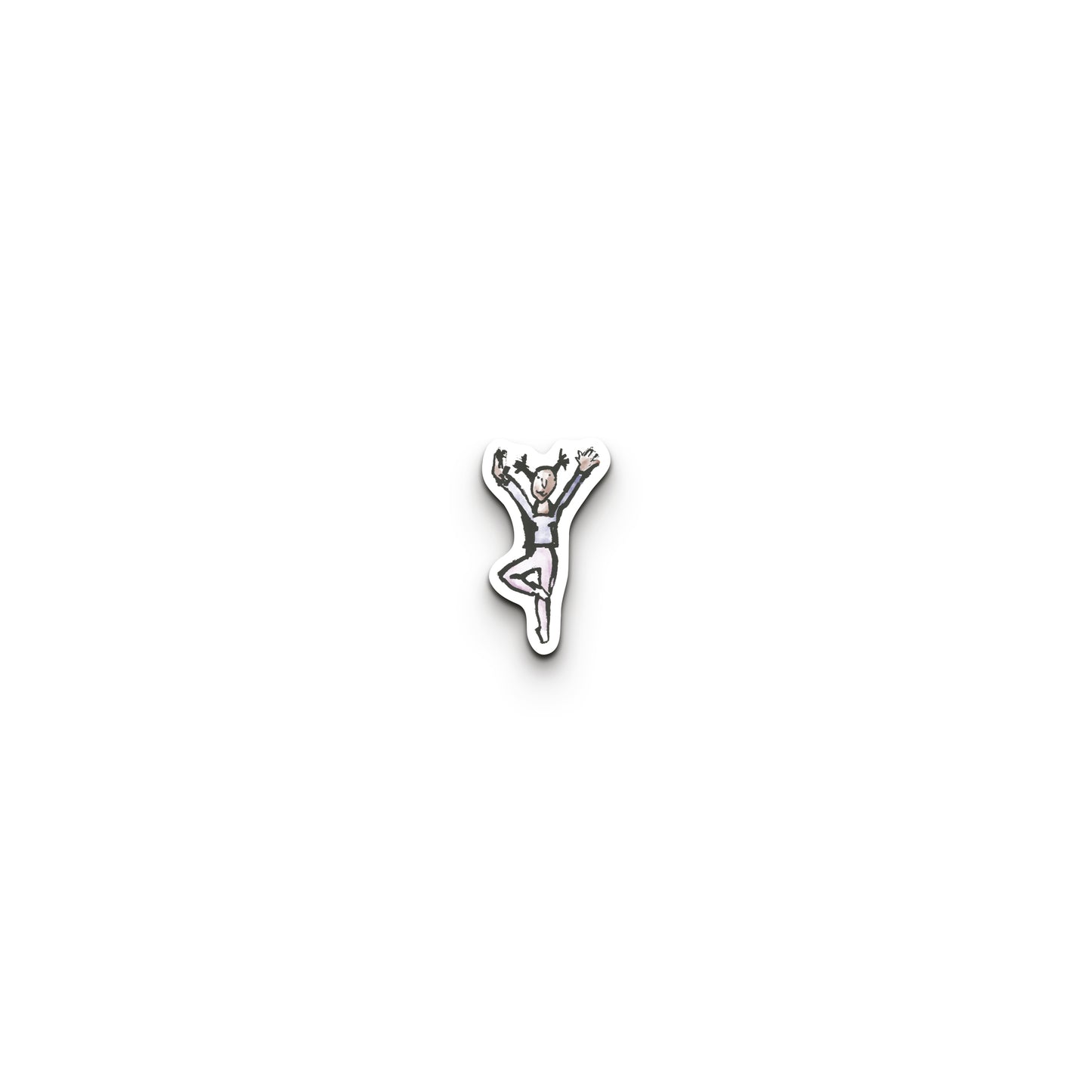 Wooden pin badge of a ballet dancer illustration on white background