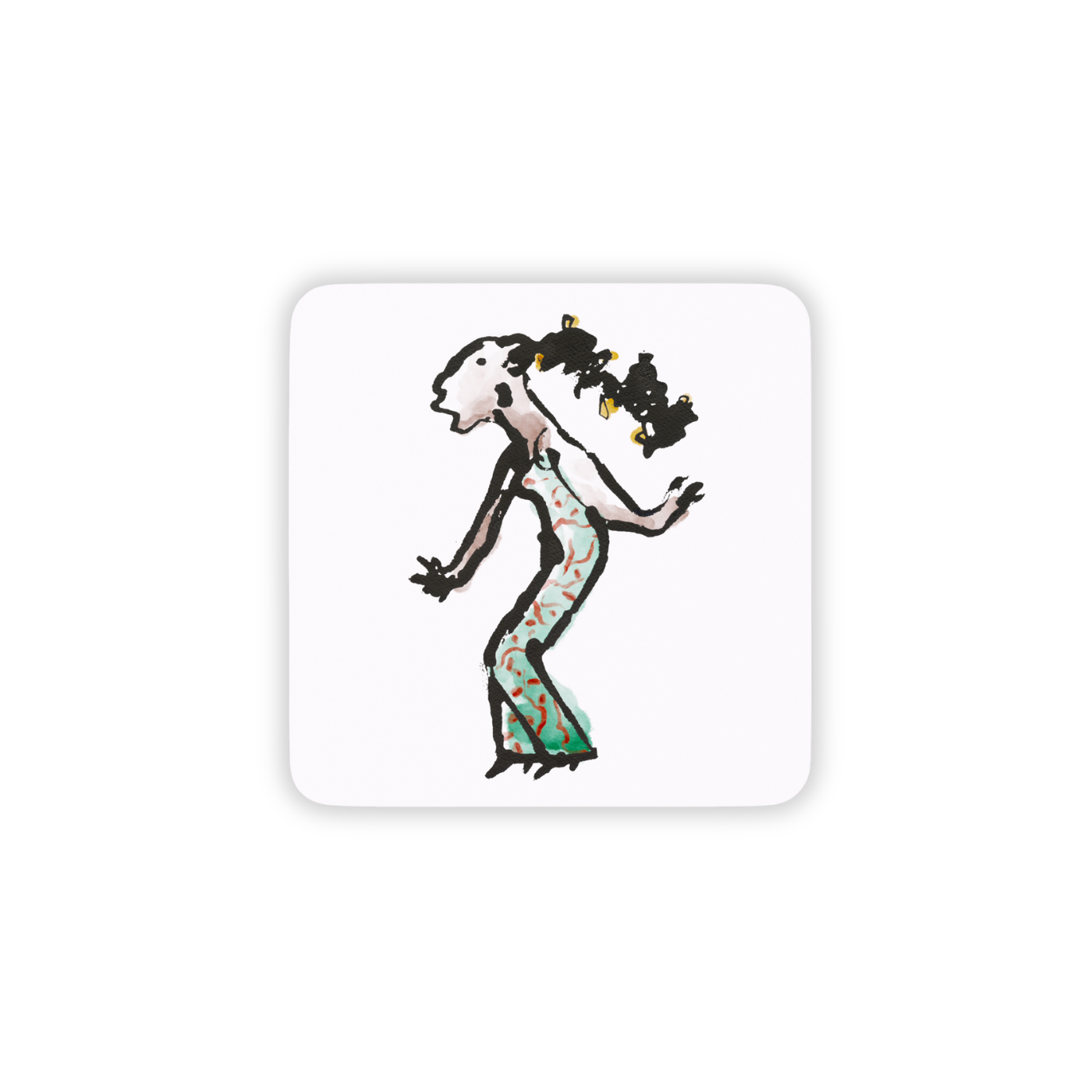 Coaster with an illustration of a character singing on white background