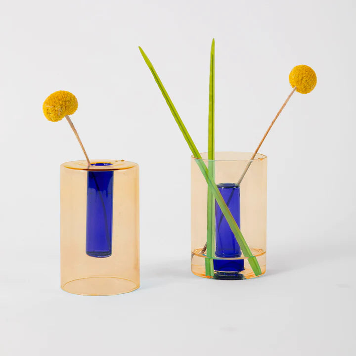 Reversible Glass Vase Peach & Cobalt