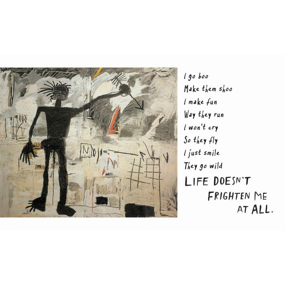 
                  
                    Internal double page spread of Life Doesn't Frighten Me, featuring Basquiat painting.
                  
                