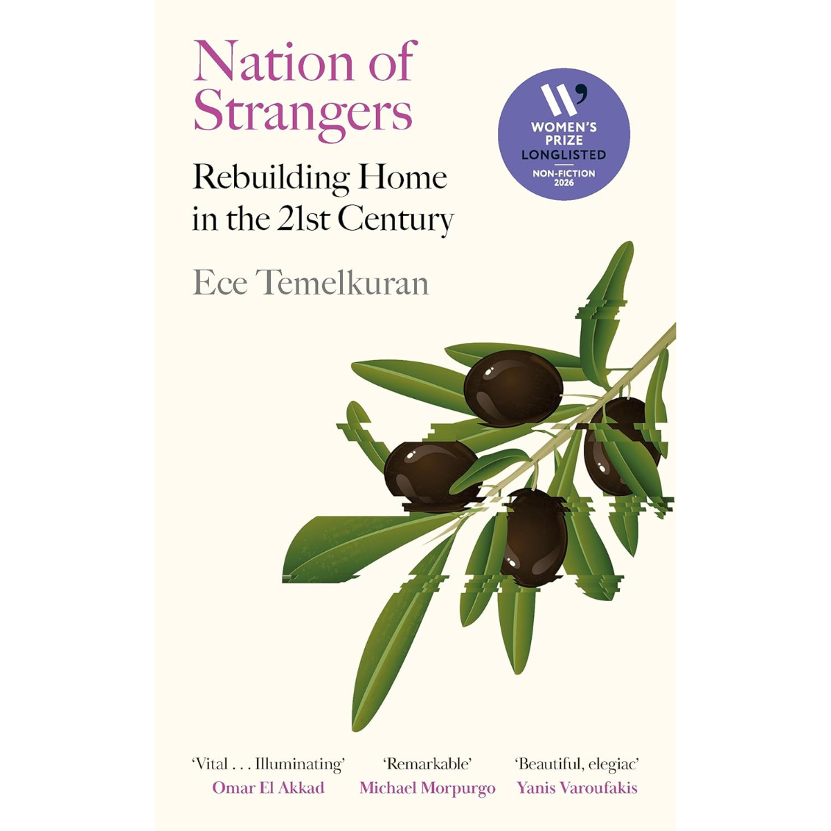 Book cover of 'Nation of Strangers' with olive branch illustration on a white background