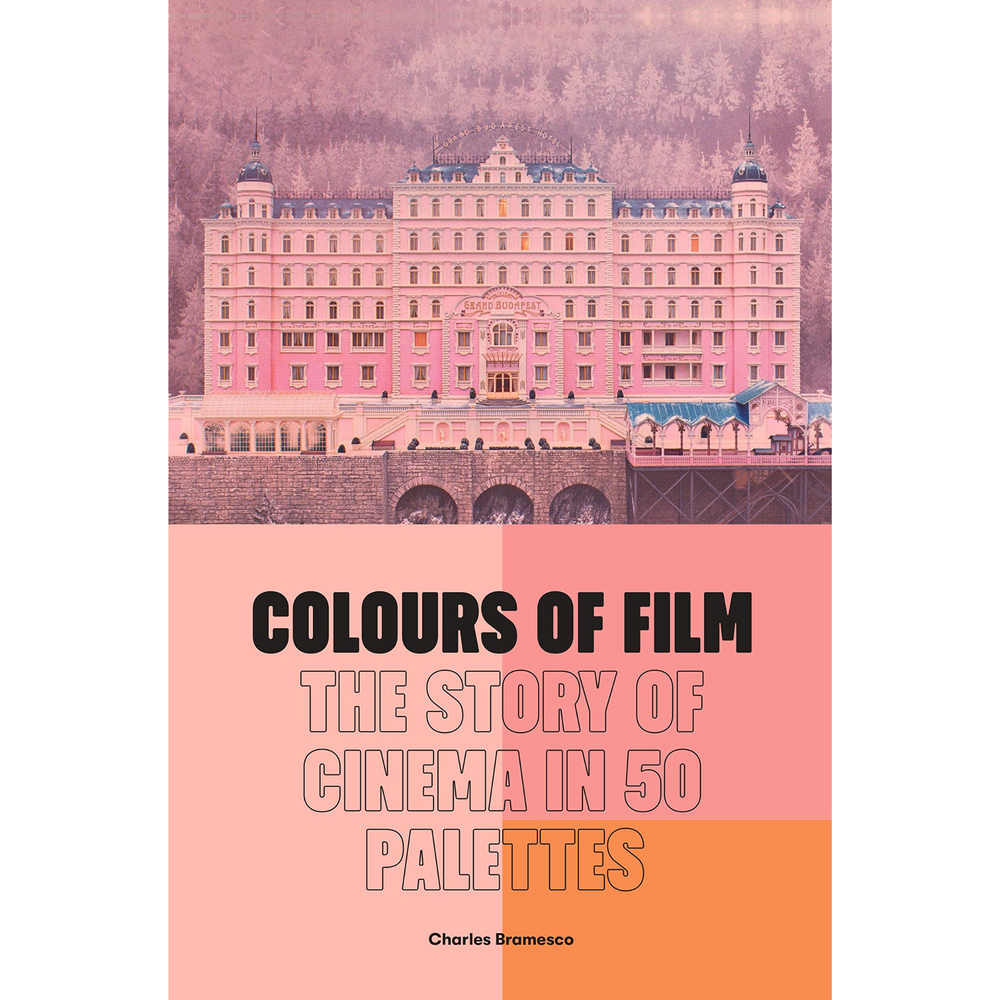 Cover of Colours of Film, featuring the Gran Budapest Hotel and pink.