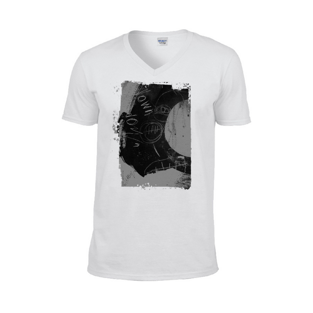 V Neck White Meltdown T-Shirt