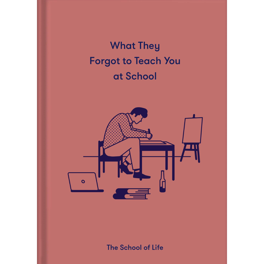 
                  
                    What They Forgot to Teach You in School book cover featuring an illustration of a person writing at a desk.
                  
                