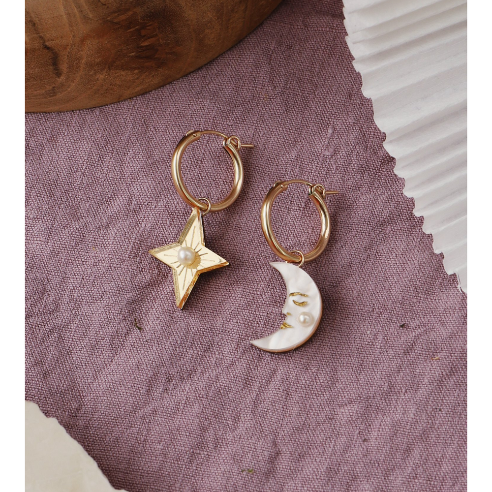 
                  
                    Moon & Star Hoop Earrings
                  
                