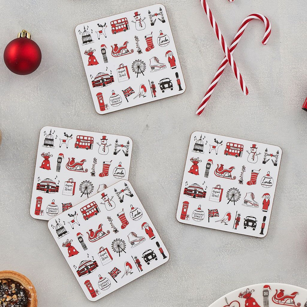 London Christmas Coaster Set