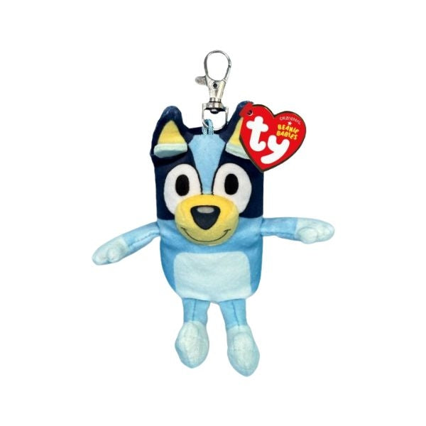Blue plush keychain with a red Ty tag on a white background