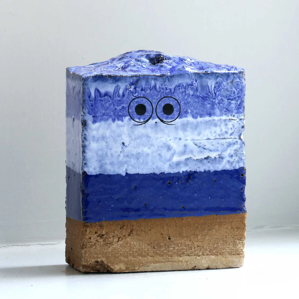 blue brick with two eyes