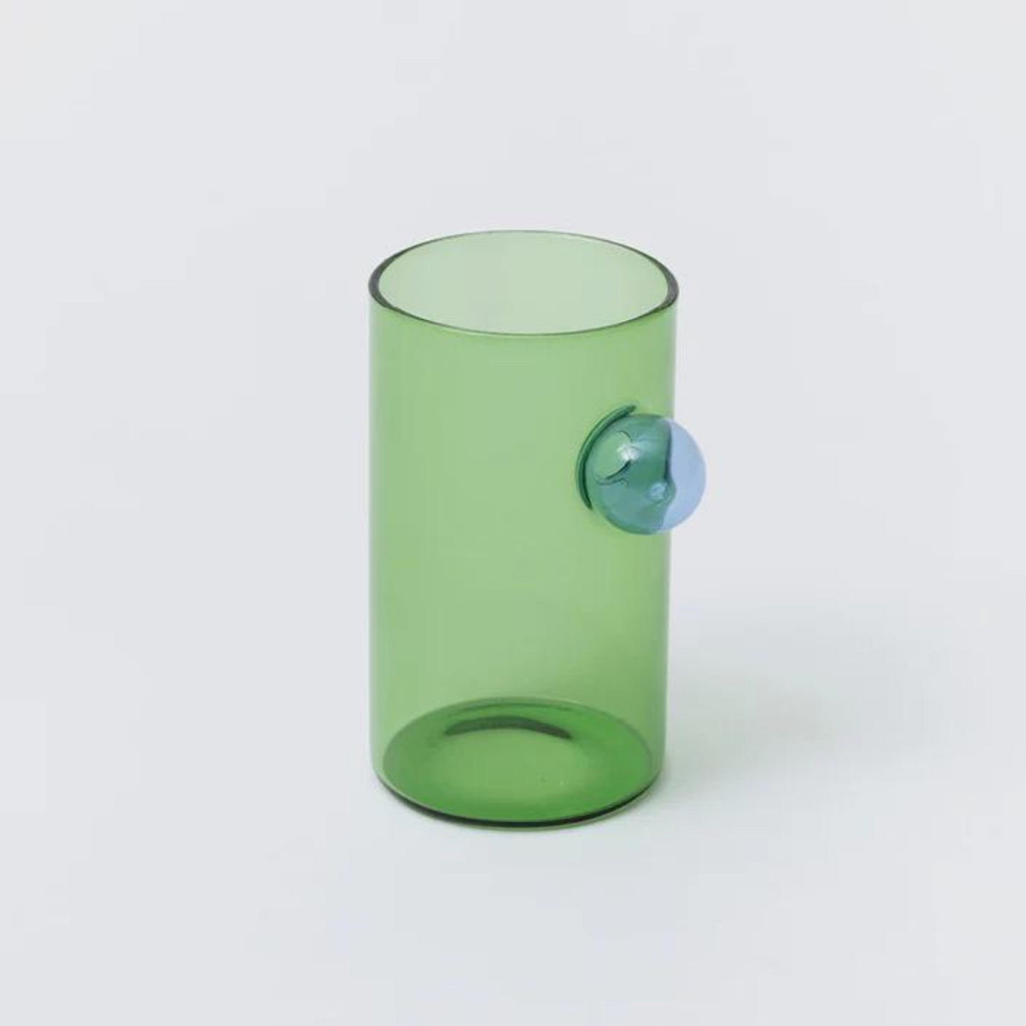 green water glass with bubble detail.