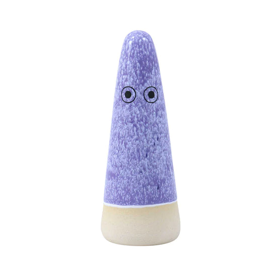 A cone-shaped ceramic figurine with hand-painted eyes