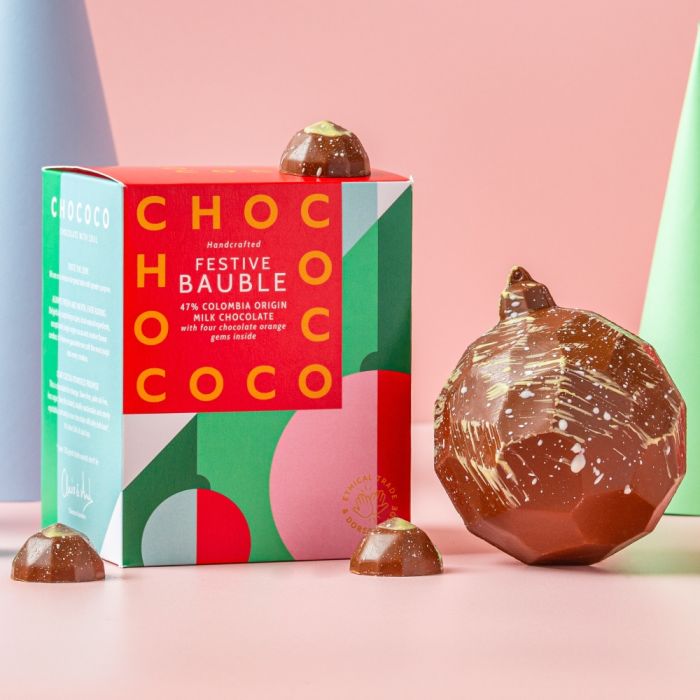 Chocolate Bauble with Orange Gems