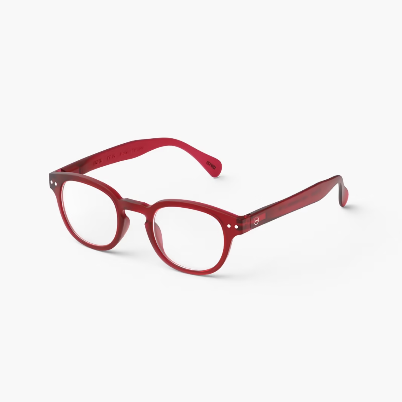 Red eyeglasses on a white background