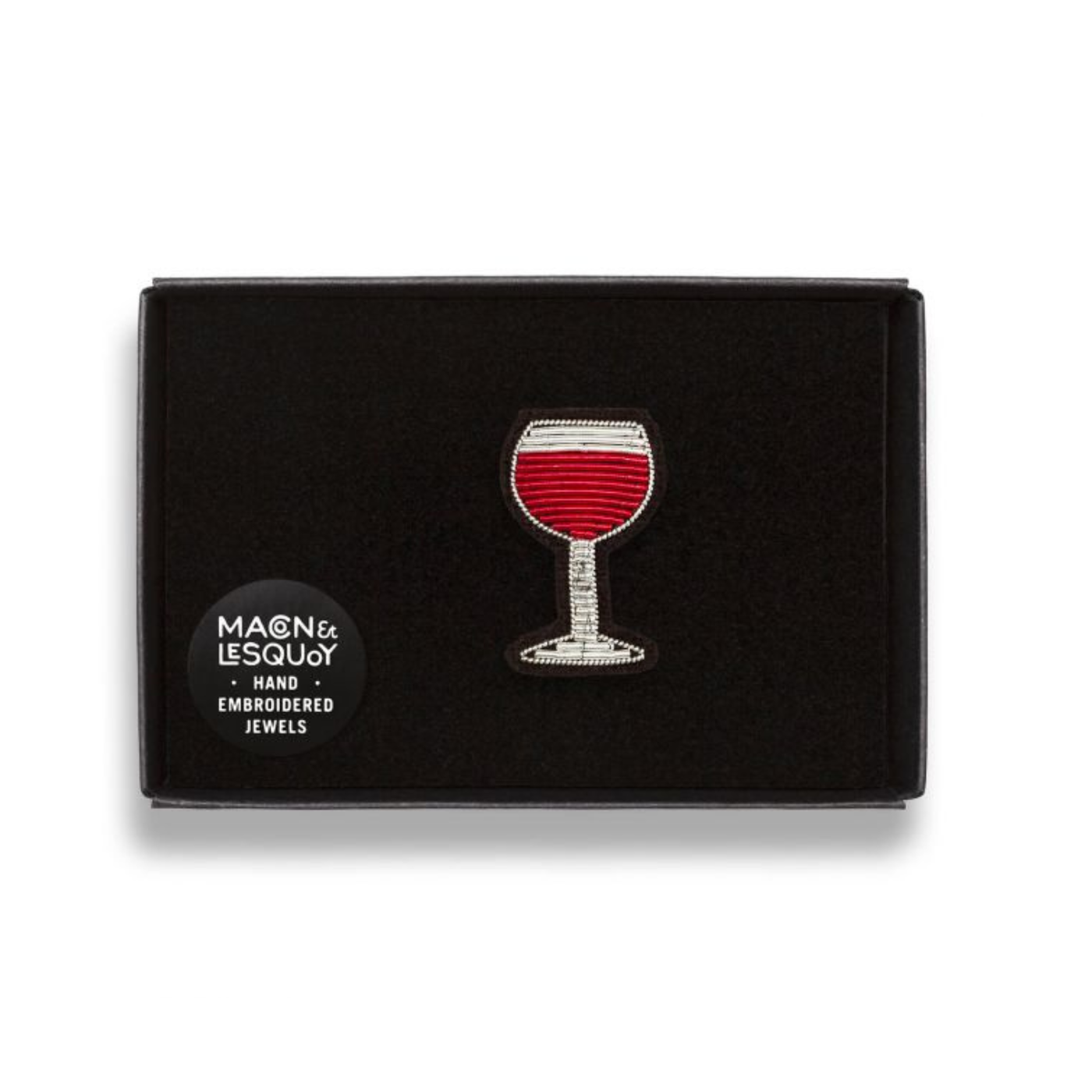 Glass of Red Wine Embroidered Brooch