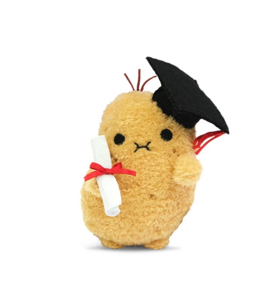 plush potato toy with graduation cap and scroll certificate