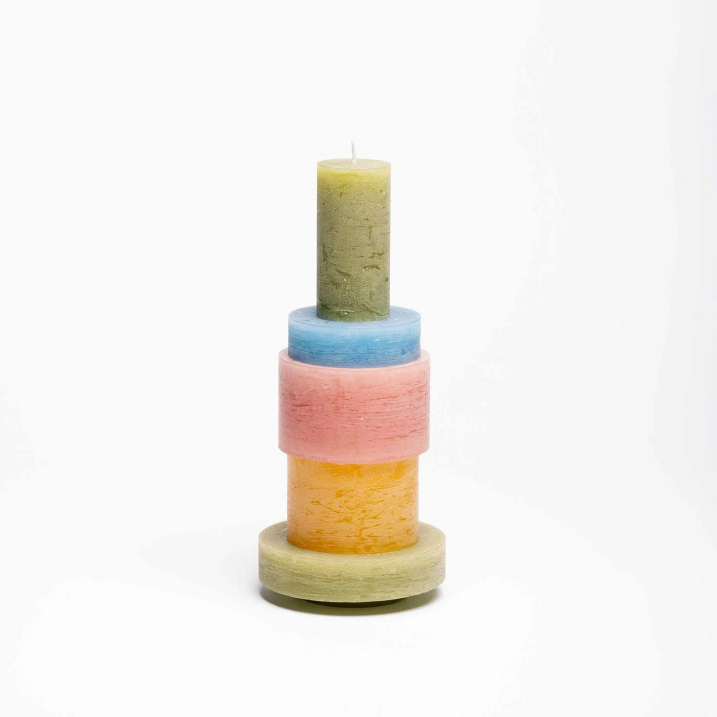  candle made up of 5 different colour components, stacked vertically.