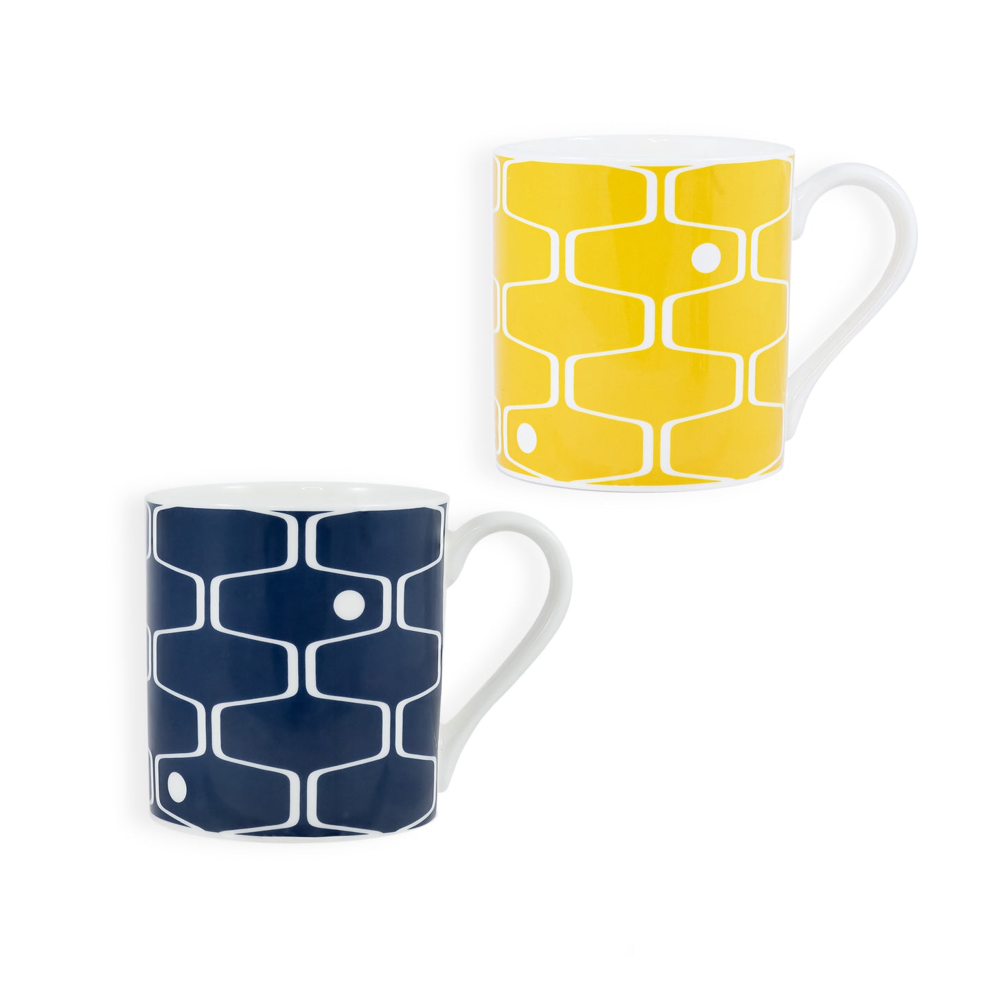 Load image into Gallery viewer, Two mugs featuring the net &amp;amp; ball pattern
