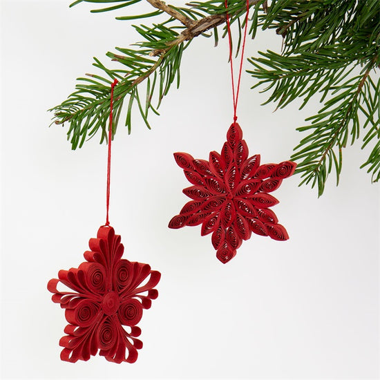 Set of 2 Red Quilled Christmas Decorations