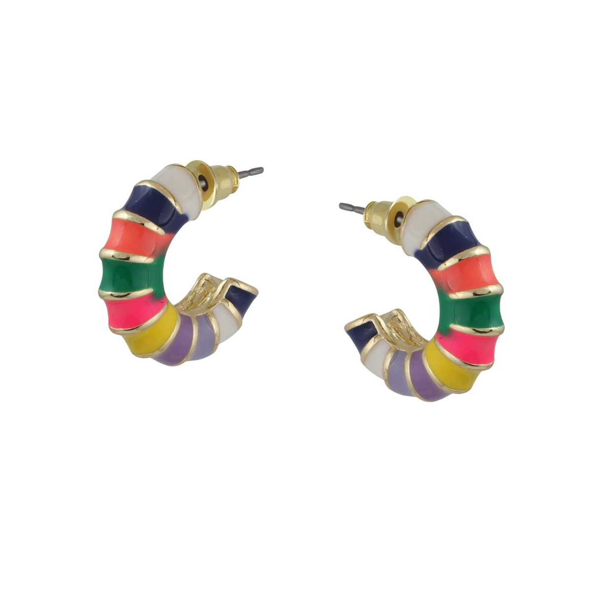 Mini multi-coloured bamboo hoop shaped earrings