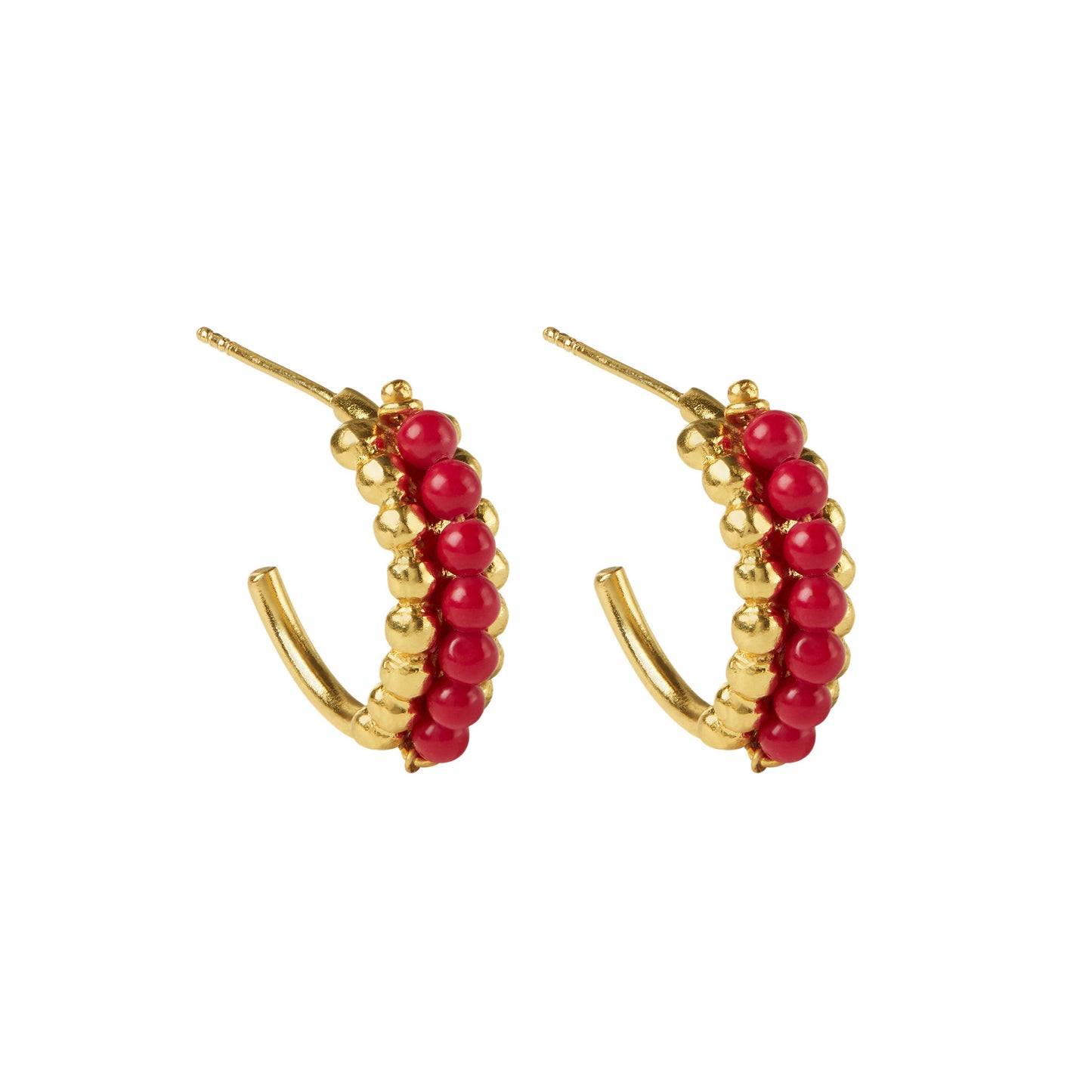 June Coral Beaded Hoop Earrings