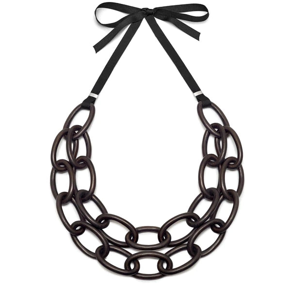 Necklace Wood Double Link Black