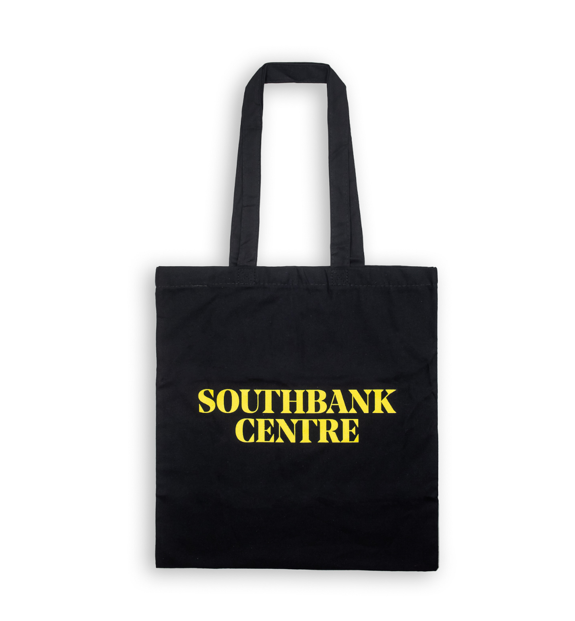 Load image into Gallery viewer, A rectangular black tote bag with the text &amp;quot;Southbank Centre&amp;quot; in the centre.
