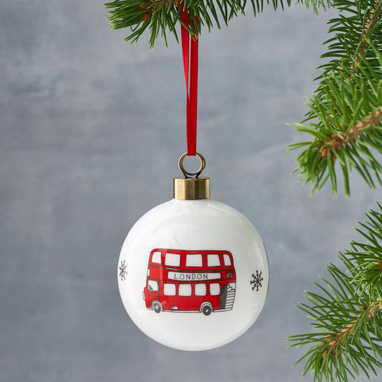 Load image into Gallery viewer, Simply London Bus Fine Bone China Bauble
