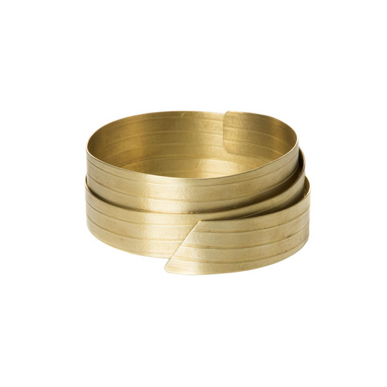 A three-layered brass thick bangle featuring a stripe design