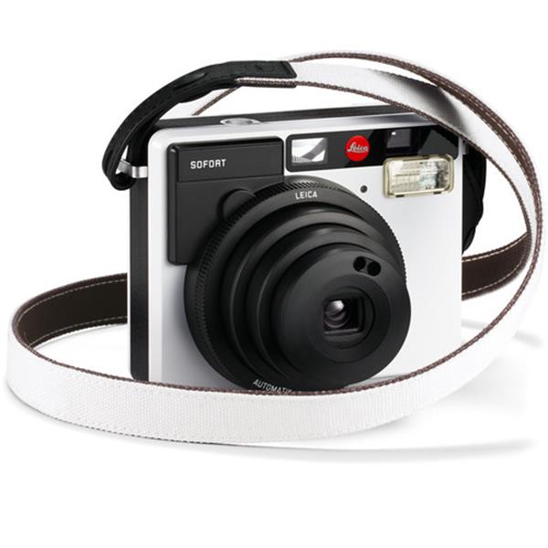 white leica camera and white strap.